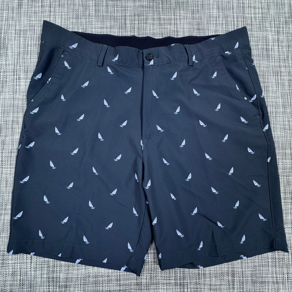 Greg Norman Mens Golf Shorts Navy Blue Sailboat Print Stretch Performance 36